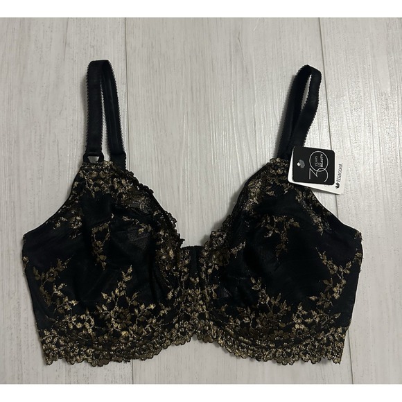 NWT Wacoal Embrace Lace Bra Sz 36DDD - Black / Gold - Floral - Picture 1 of 4